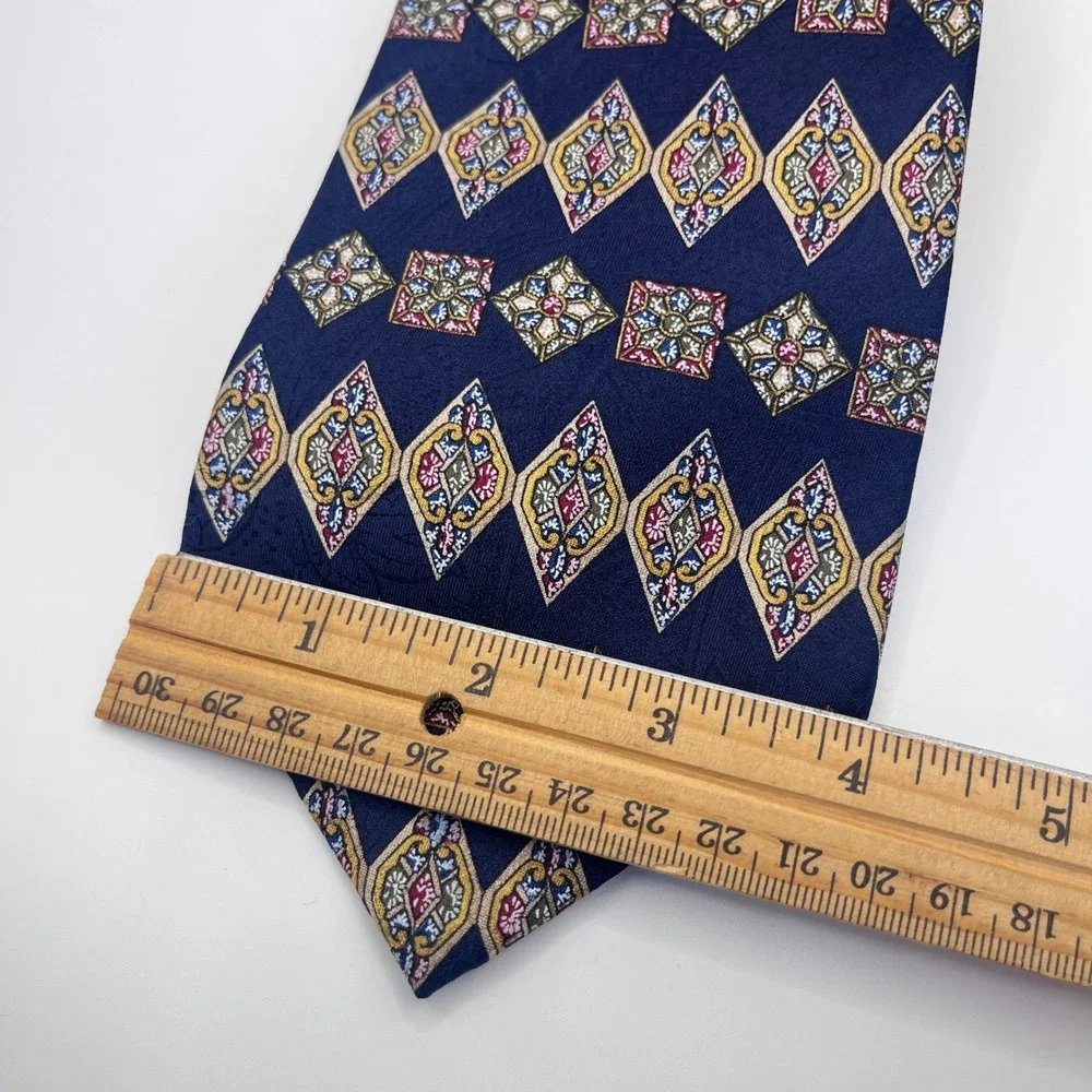 Monsieur Givenchy Tie Mens OS Navy Blue Excellent Geometric Silk USA Made